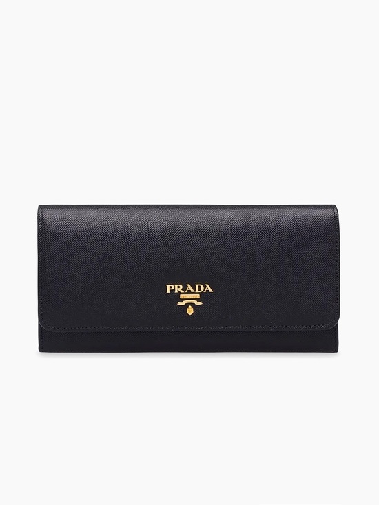 Prada Handbags - Prada Large Saffiano Leather Wallet Black Flap Wallet Gold Logo Luxury Sleek